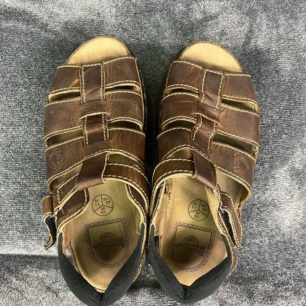 90s Y2K Vintage Brown Chunky Grunge Leather Dr. Martens Sandals Shoes - Made in - Picture 5 of 8